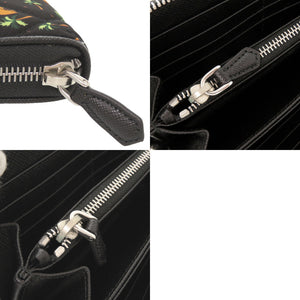 新品同様 プラダ ヤシの木 家 ナイロン サフィアーノレザー 1ML506 ブラック マルチカラー ラウンドファスナー 長財布 黒 0690【中古】PRADA