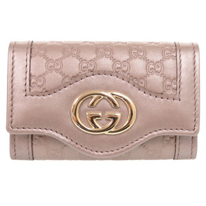 新品同様 グッチ インターロッキングG マイクログッチシマ レザー 282432 メタリックピンク キーケース 0726【中古】GUCCI