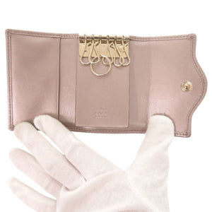 新品同様 グッチ インターロッキングG マイクログッチシマ レザー 282432 メタリックピンク キーケース 0726【中古】GUCCI