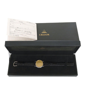 新品同様 セイコー クレドール 8J81-6A30 SS レザー ゴールド クオーツ 腕時計 0746【中古】SEIKO