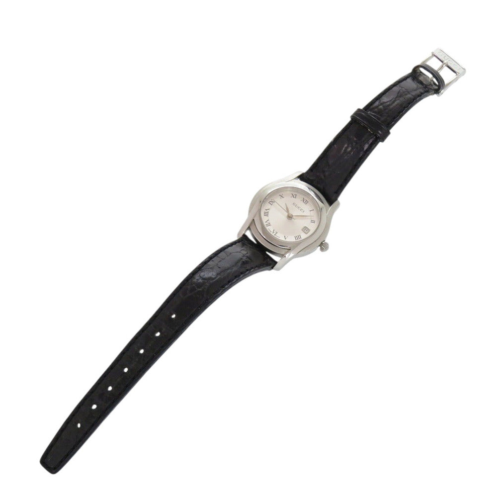 グッチ 5500L SS 型押しレザー シルバー ブラック クオーツ 腕時計 0752【中古】GUCCI