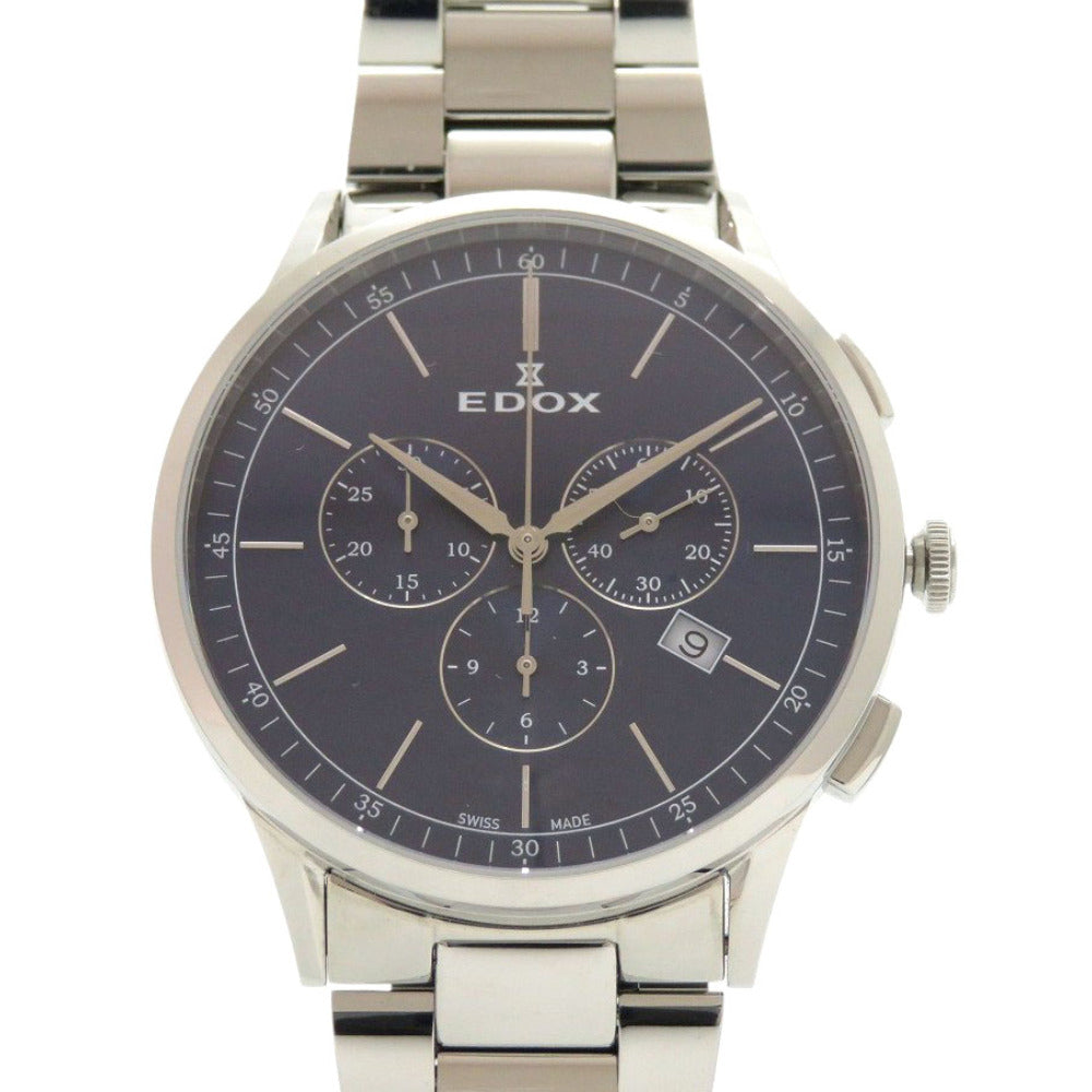 エドックス レ・ヴォベール クロノグラフ 10236 SS ブルー クオーツ 腕時計 青文字盤 0756【中古】EDOX