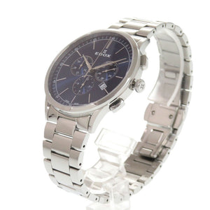 エドックス レ・ヴォベール クロノグラフ 10236 SS ブルー クオーツ 腕時計 青文字盤 0756【中古】EDOX