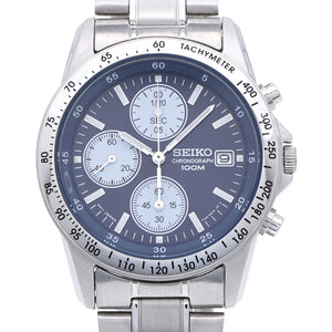 新品同様 セイコー クロノグラフ 7T92-0DW0 クオーツ 腕時計 ステンレススチール ブルー系 0792【中古】SEIKO メンズ