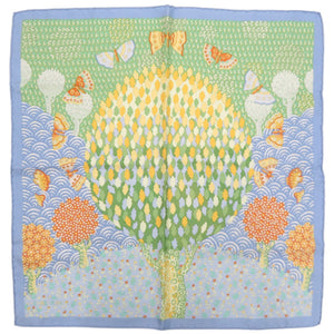 美品 エルメス プチカレ カレ45 Les Ailes Pleines de Joie 歓喜の羽ばたき スカーフ シルク 水色 0925【中古】HERMES