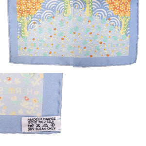 美品 エルメス プチカレ カレ45 Les Ailes Pleines de Joie 歓喜の羽ばたき スカーフ シルク 水色 0925【中古】HERMES