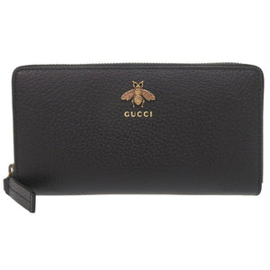 未使用 グッチ アニマリエ 523667 レザー ブラック ラウンドファスナー 長財布 黒 0966【中古】GUCCI