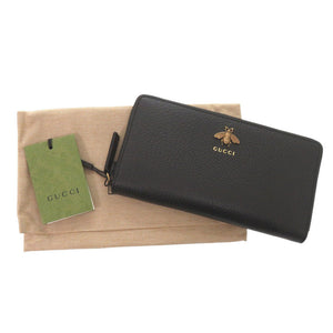 未使用 グッチ アニマリエ 523667 レザー ブラック ラウンドファスナー 長財布 黒 0966【中古】GUCCI
