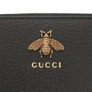 未使用 グッチ アニマリエ 523667 レザー ブラック ラウンドファスナー 長財布 黒 0966【中古】GUCCI