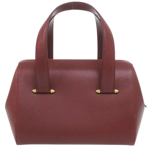 美品 カルティエ ミニボストンバッグ マスト レザー ボルドー ハンドバッグ 赤 1020【中古】CARTIER