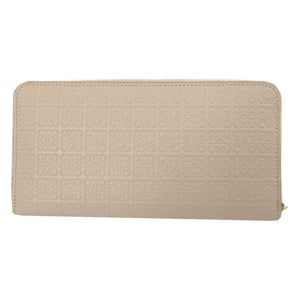 新品同様 ロエベ アナグラム レザー ベージュ ラウンドファスナー長財布 財布 1048【中古】LOEWE