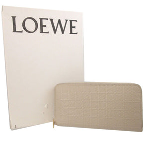 新品同様 ロエベ アナグラム レザー ベージュ ラウンドファスナー長財布 財布 1048【中古】LOEWE
