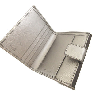 新品同様 プラダ 1M0523 サフィアーノレザー テスート シルバー グレー Wホック財布 財布 1051【中古】PRADA
