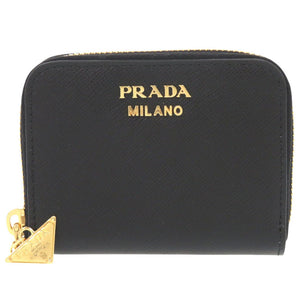 未使用 プラダ サフィアーノ トライアングルロゴチャーム ブラック コインケース 黒 1052【中古】PRADA