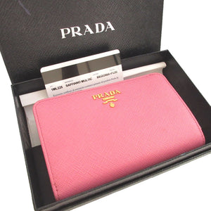 新品同様 プラダ 1ML225 サフィアーノレザー ピンク 2つ折り財布 財布 1054【中古】PRADA
