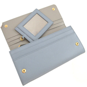 新品同様 プラダ 1MH132 サフィアーノレザー ブルー 青 グレー 2つ折り長財布 財布 1055【中古】PRADA