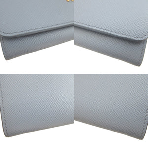 新品同様 プラダ 1MH132 サフィアーノレザー ブルー 青 グレー 2つ折り長財布 財布 1055【中古】PRADA