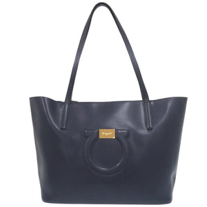美品 サルヴァトーレフェラガモ ガンチーニ レザー ネイビー トートバッグ 1065【中古】Salvatore Ferragamo