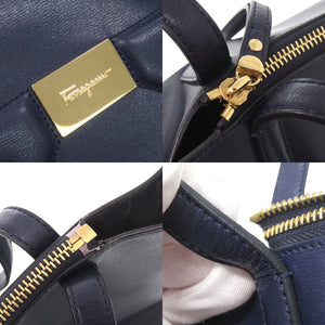 美品 サルヴァトーレフェラガモ ガンチーニ レザー ネイビー トートバッグ 1065【中古】Salvatore Ferragamo