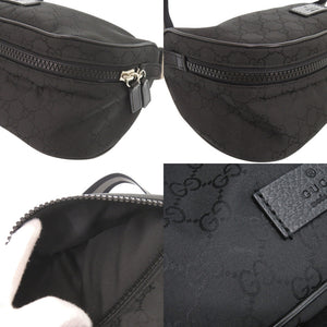 新品同様 グッチ GG柄 449182 ナイロン ブラック ウエストバッグ ボディバッグ 黒 1083【中古】GUCCI