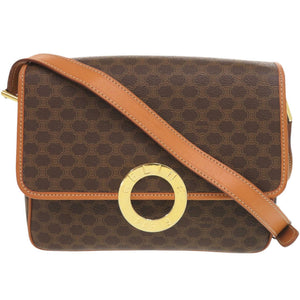 美品 セリーヌ ヴィンテージ サークルロゴ マカダム PVC レザー ブラウン ショルダーバッグ 1094【中古】CELINE
