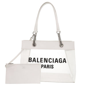 バレンシアガ デューティーフリー ミディアム 741602 レザー メッシュ ホワイト トートバッグ 白 1108【中古】BALENCIAGA