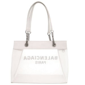 バレンシアガ デューティーフリー ミディアム 741602 レザー メッシュ ホワイト トートバッグ 白 1108【中古】BALENCIAGA