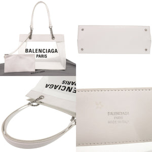 バレンシアガ デューティーフリー ミディアム 741602 レザー メッシュ ホワイト トートバッグ 白 1108【中古】BALENCIAGA