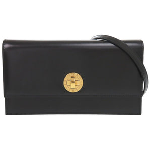 美品 ブルガリ ロゴ レザー ブラック 2WAY ショルダーバッグ クラッチバッグ 黒 1134【中古】BVLGARI