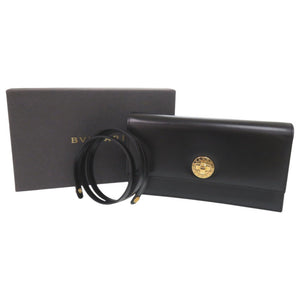 美品 ブルガリ ロゴ レザー ブラック 2WAY ショルダーバッグ クラッチバッグ 黒 1134【中古】BVLGARI