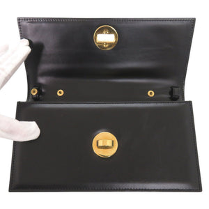 美品 ブルガリ ロゴ レザー ブラック 2WAY ショルダーバッグ クラッチバッグ 黒 1134【中古】BVLGARI