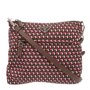 プラダ トライアングルロゴ 総柄 ナイロン ブラウン ピンク ショルダーバッグ 1185【中古】PRADA