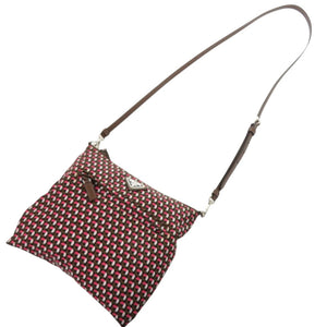 プラダ トライアングルロゴ 総柄 ナイロン ブラウン ピンク ショルダーバッグ 1185【中古】PRADA