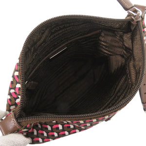 プラダ トライアングルロゴ 総柄 ナイロン ブラウン ピンク ショルダーバッグ 1185【中古】PRADA