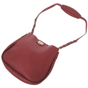 美品 サルヴァトーレフェラガモ ガンチーニ レザー レッド ショルダーバッグ 赤 1190【中古】Salvatore Ferragamo