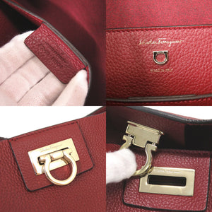 美品 サルヴァトーレフェラガモ ガンチーニ レザー レッド ショルダーバッグ 赤 1190【中古】Salvatore Ferragamo
