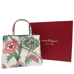 美品 サルヴァトーレフェラガモ ヴァラリボン フラワー 2WAY ハンドバッグ レザー マルチカラー 1194【中古】Salvatore Ferragamo