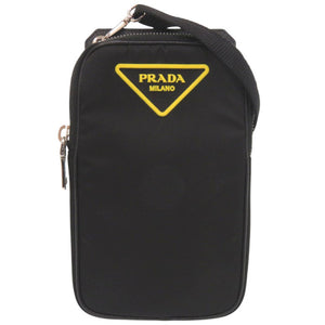 美品 プラダ トライアングル ナイロン レザー ブラック フォンケース ショルダーポーチ ショルダーバッグ 黒 1226【中古】PRADA