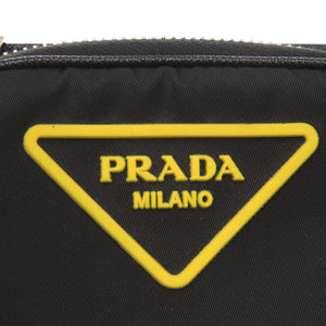 美品 プラダ トライアングル ナイロン レザー ブラック フォンケース ショルダーポーチ ショルダーバッグ 黒 1226【中古】PRADA