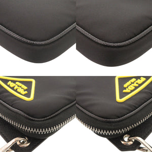 美品 プラダ トライアングル ナイロン レザー ブラック フォンケース ショルダーポーチ ショルダーバッグ 黒 1226【中古】PRADA