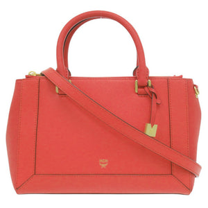 美品 エム シー エム 2WAY ロゴ レザー レッド ハンドバッグ 赤 1237【中古】MCM