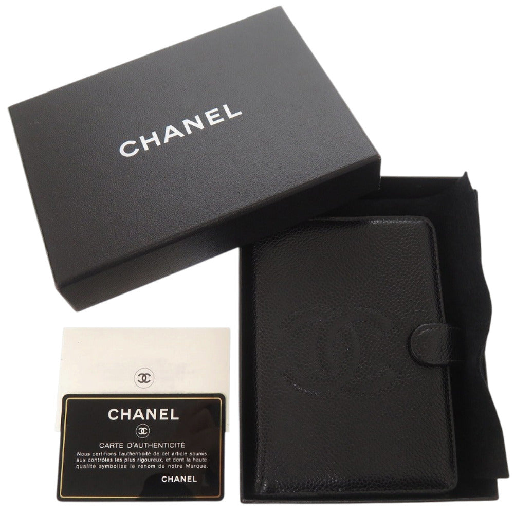 美品 シャネル キャビアスキン ブラック 7番台 アジェンダ 手帳カバー 黒 1252 【中古】 CHANEL
