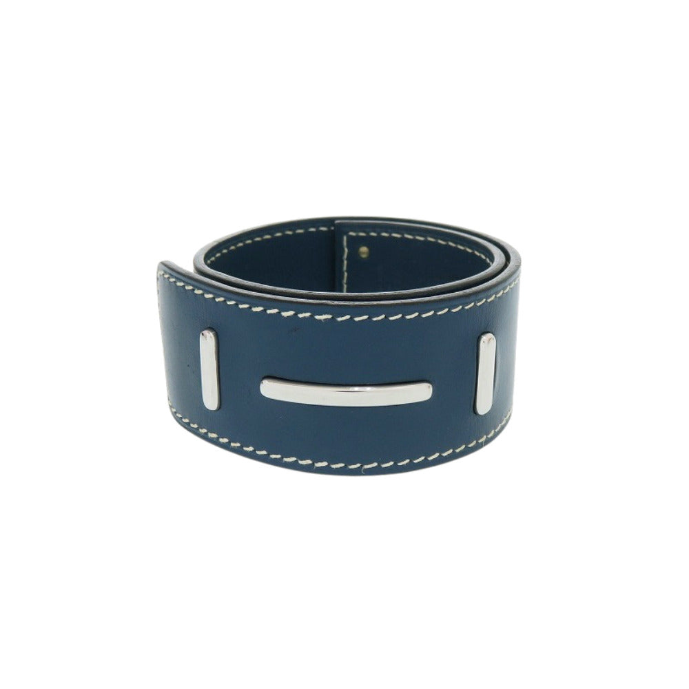 美品 エルメス バングル ブレスレット レザー ブルー □H刻印（2004年製）青 1255【中古】HERMES