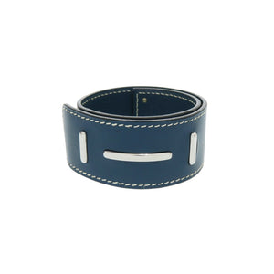 美品 エルメス バングル ブレスレット レザー ブルー □H刻印（2004年製）青 1255【中古】HERMES