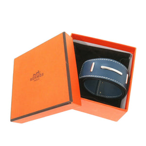美品 エルメス バングル ブレスレット レザー ブルー □H刻印（2004年製）青 1255【中古】HERMES