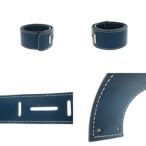 美品 エルメス バングル ブレスレット レザー ブルー □H刻印（2004年製）青 1255【中古】HERMES