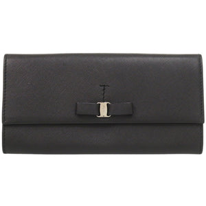 美品 サルヴァトーレフェラガモ ヴァラリボン IR-22A994 レザー ブラック 長財布 黒 1258【中古】Salvatore Ferragamo