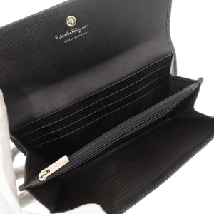 美品 サルヴァトーレフェラガモ ヴァラリボン IR-22A994 レザー ブラック 長財布 黒 1258【中古】Salvatore Ferragamo