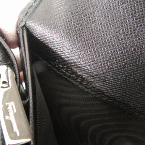 美品 サルヴァトーレフェラガモ ヴァラリボン IR-22A994 レザー ブラック 長財布 黒 1258【中古】Salvatore Ferragamo