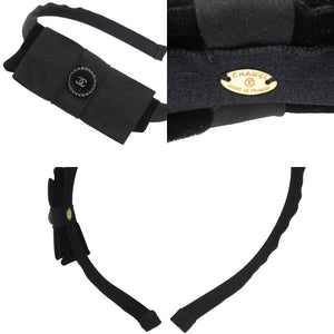 美品 シャネル ココマーク リボン サテン ベロア ブラック カチューシャ 黒 1279【中古】CHANEL